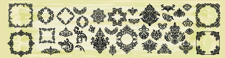 Set of Oriental vector damask patterns for greeting cards and wedding invitations.