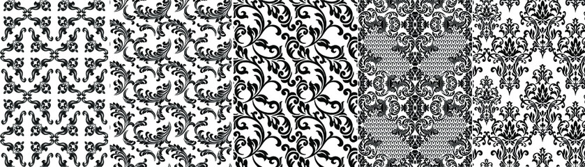 Set of Oriental vector damask patterns for greeting cards and wedding invitations.