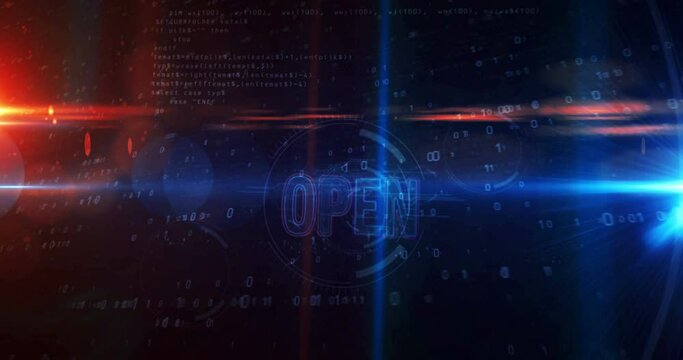 Open source code. Business, shopping, free software and freedom concept. 3d rendering tunnel loopable and seamless animation. Futuristic abstract loop.