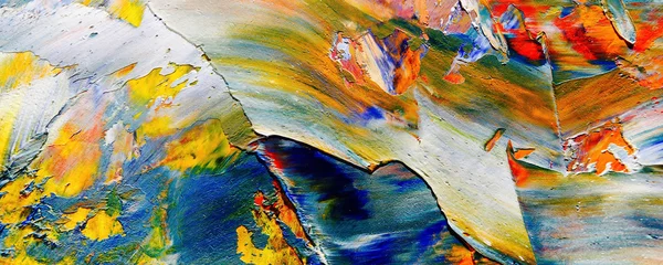 Bunter abstrakter Malereihintergrund. . Flüssige Tinte Farbtextur. Intensive Multicolor-Mischung aus lebendigen Ölfarben. Malen Sie Pinselstriche auf Leinwand für trendige Postertapeten © Valeriy