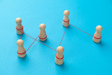 Social connection between figures of people. Business communications, big data information.
