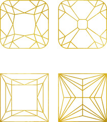 宝石のカットのゴールド線画セット　　ベクター素材