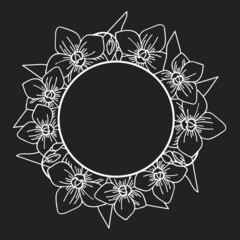 Obraz premium Vector illustration, frame with tropical flowers, orchids, drawing in monochrome colors, template, stencil, isolate