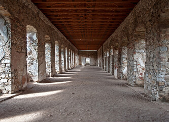 Remnants of Interior corridor of the ruined castle Krzyztopor  in Ujazd, Poland, built in 17th century