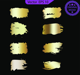 Set of vector gold brush strokes. Golden paint strokes. Gold gradient brush strokes, brushes, lines. Artistic design elements. gradient brush strokes, brushes, lines. Artistic design elements. 