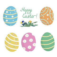 Set of colored colored Easter eggs. Elements for holiday design. Symbols of the religious holiday of Great Easter. Vector
