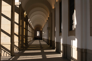 Long corridor of a museum on a sunny day