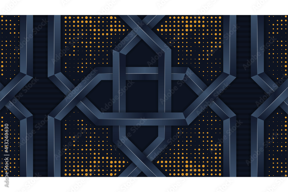 Poster abstract geometric background template design with horizontal layout. combination dark blue and gold
