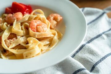 Italian creamy pasta with shrimp