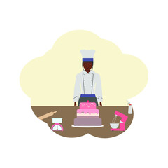 black woman pastry chef making cake