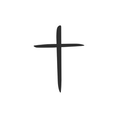 Hand drawn black grunge cross icon. Christian cross sign, hand-painted cross. Vector illustration isolated on white background