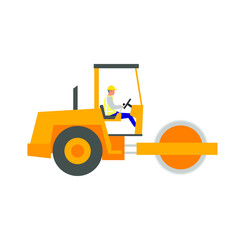 worker driving rammer machine, wearing safety helmet