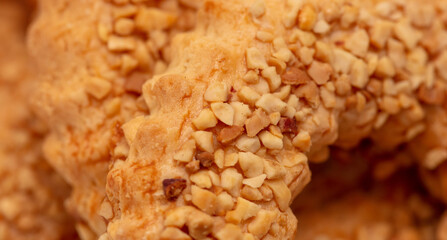 Shortbread cookies with nuts close-up. Background