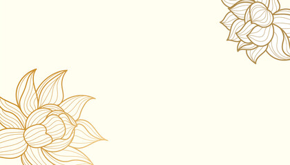 Obraz premium Golden lotus, line art background on white background. Design for wallpaper, poster, cover. Vector illustration.
