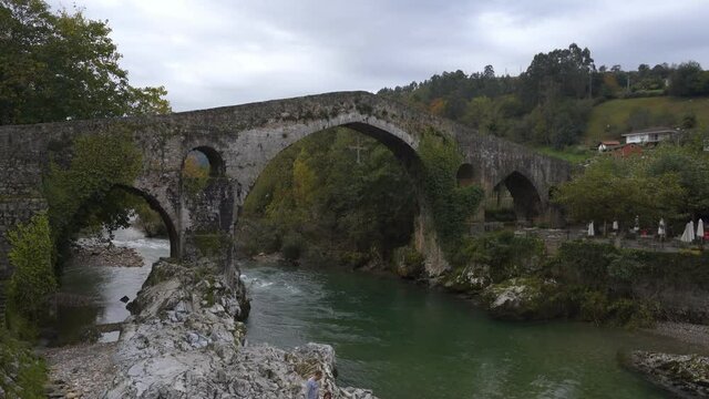 Beautiful bridge in Cangas de Onis near Picos de Europa mountains, in Spain