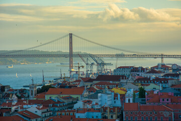 Panorama overlooking the Vasco da Gama bridge in Lisbon.