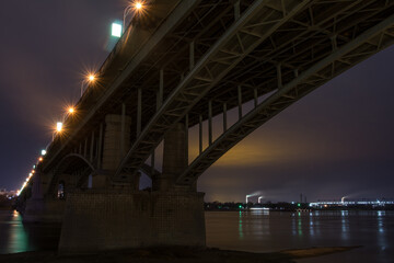 The bridge in the Night city of Novosibirsk.