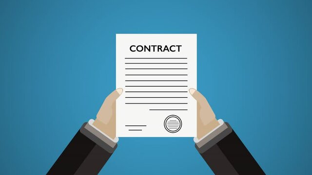 Men holding a signed contract. Motion design 4k