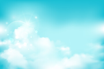 Naklejka na ściany i meble abstract soft blue sky and white clouds blurred gradient background, vector illustration