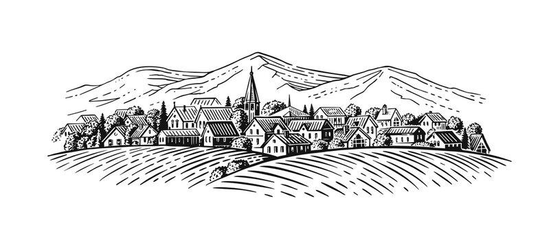 Old European Village English Village Ink Stock Illustration 1785524645 |  Shutterstock