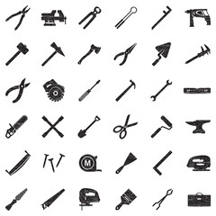 Tools Icons. Black Scribble Design. Vector Illustration.