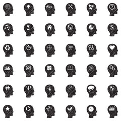 Thinking Heads Icons. Black Scribble Design. Vector Illustration.