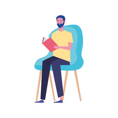 Fototapeta premium male reader reading book seated in chair character vector illustration design