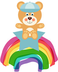 Baby boy teddy bear on star and rainbow