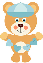 Baby boy teddy bear with string blue hearts
