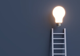 Staircase to light bulbs with copy space. 3d rendering.