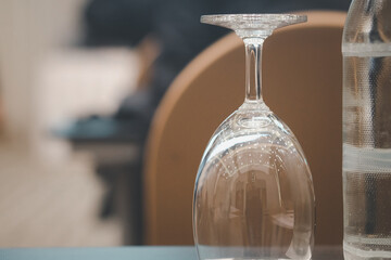 Glass water on the table. Prepare conference in the hotel.