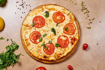 italian pizza with tomatoes top view