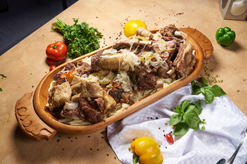 Kazakh national meat dish beshbarmak