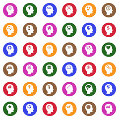 Thinking Heads Icons. White Flat Design In Circle. Vector Illustration.