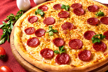 traditional italian juicy salami pizza