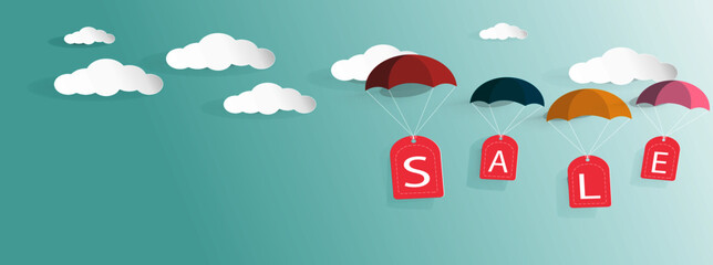 Flat design Parachute with the words "SALE" in the sky .concept of seasonal sales. 