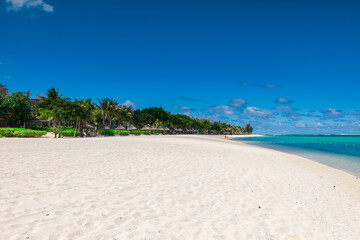 Tropical beach with blue ocean and clear sky of Mauritius island