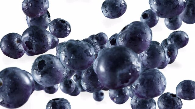 Flying of Blueberries in White Background with Alpha Channel