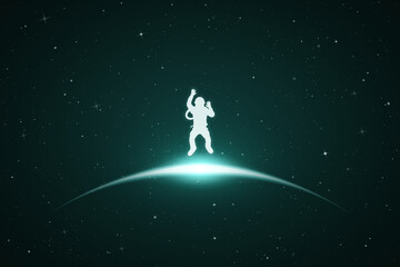 Fototapeta na wymiar Astronaut in space. Cosmonaut isolated silhouette. Glowing outline