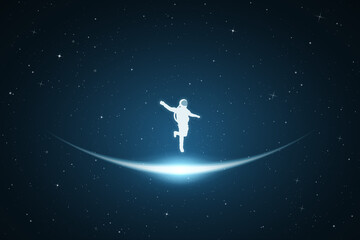 Obraz na płótnie Canvas Astronaut in space. Flying cosmonaut silhouette. Glowing outline