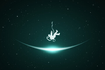 Obraz na płótnie Canvas Astronaut in space. Falling cosmonaut silhouette. Glowing outline