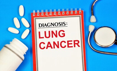 Lung cancer. A text label for indicating a health condition. The diagnosis was made by a doctor. Medical treatment and procedures.