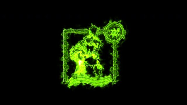 The Aquarius zodiac symbol, horoscope sign lighting effect green neon glow. Royalty high-quality free stock of Aquarius sign isolated on black background. Horoscope, astrology icons with simple style