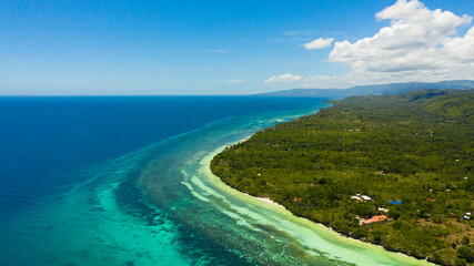 Aerial seascape with beautiful beach. Bohol, Anda, Philippines. Summer and travel vacation concept.