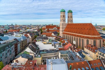 Aerial view of Cathedral of Our Dear Lady, The Frauenkirche in Munich city, Germany - 413253010