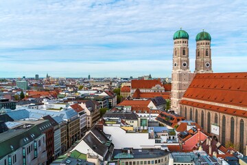Aerial view of Cathedral of Our Dear Lady, The Frauenkirche in Munich city, Germany - 413253012