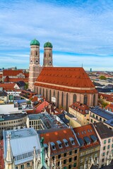 Aerial view of Cathedral of Our Dear Lady, The Frauenkirche in Munich city, Germany - 413253078