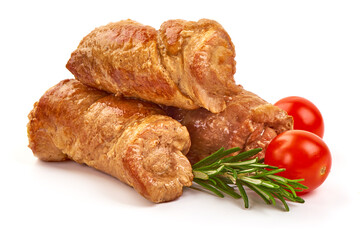 Baked meat rolls, isolated on white background