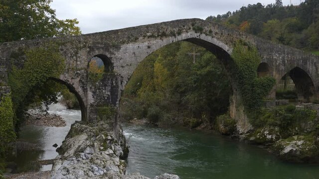 Beautiful bridge in Cangas de Onis near Picos de Europa mountains, in Spain