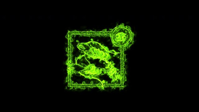 The Cancer zodiac symbol, horoscope sign lighting effect green neon glow. Royalty high-quality free stock of Cancer signs isolated on black background. Horoscope, astrology icons with simple style